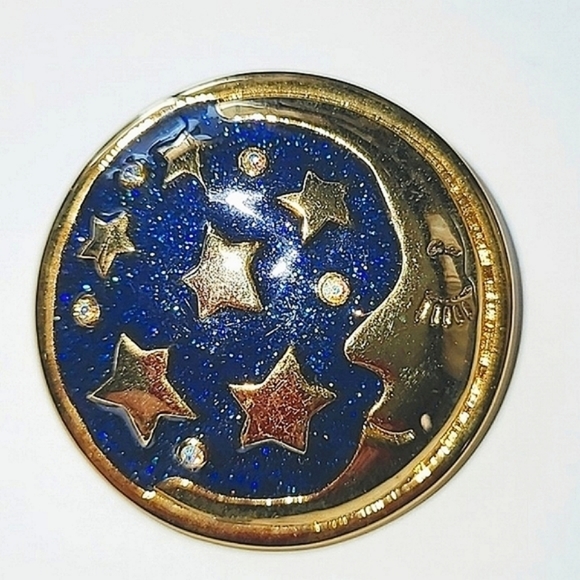 MOON & STARS BLUE GLITTER ENAMEL BROOCH - CELESTIAL BEAUTY - Picture 5 of 5